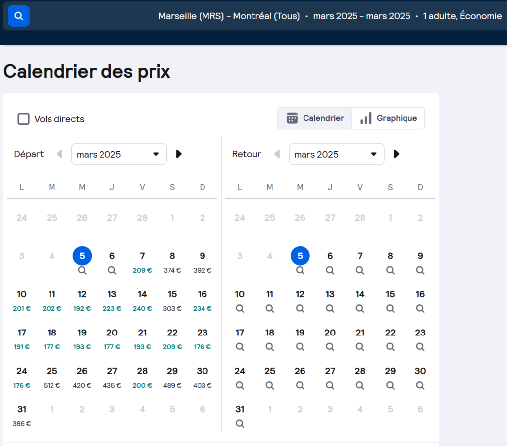 Skyscanner comapraison vol depuis Marseille